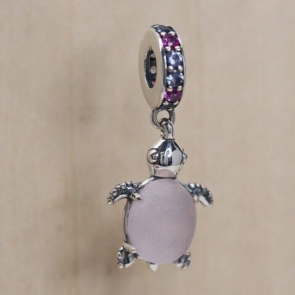 Pendentif tortue rose en verre de Murano authentique, adapté aux bracelets à perles, bijoux à la mode 798939C02