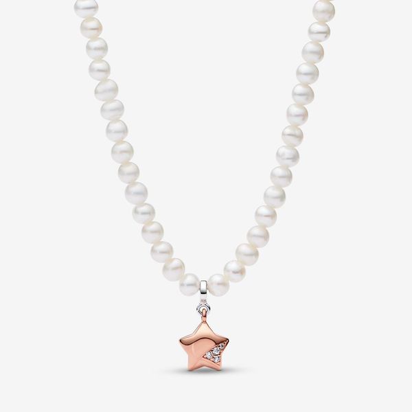 Auténticos collares colgantes estrella perlas mujeres 925 plata se adapta a pandora con CAJA original encantos regalo de cumpleaños joyería de Navidad N018