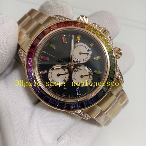 Authentic Picture Mens Chronograph Watch 40mm Black DIAL Diamond Tezel 116595 Rose Gold Bracelet Everose Cal.4130 Mouvement mécanique Chrono Sport Watches