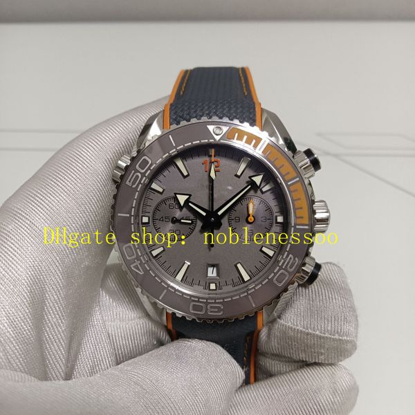 Image authentique Super Chronograph Watch Men de 45,5 mm Cadraire gris Céramique Orange Céramique Auto 600m Sapphire Om Factory Cal.9900 Automatique OMF Chrono Mens Watches