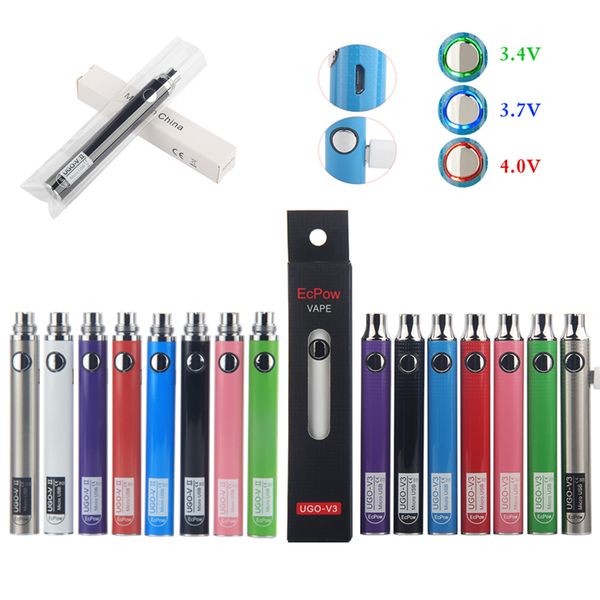 Baterías de precalentamiento auténticas Embalaje minorista con cargador USB Permite personalizar UGO-V II 2 510 Thread Vape Pen UGO V3 Kits de batería de precalentamiento de voltaje variable