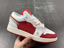 Authentieke kwaliteit 1 lage schoppen heren dames basketbalschoenen 1s og witte metallic gouden universiteit rood zeil buiten sneakers met doos gratis verzending