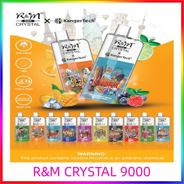 Authentic RM Crystal 9000Puff Capacité 18 ml E liquide Rechargeable Batterie avec Port de type C RM Crystal RM 9000 Bang Crazvapes