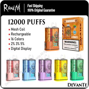 Puff 12K Auténtico RandM Crystal 12000 Puffs Fumot E Cigarrillos Kit Vaporizadores recargables R y M Vape desechable Pluma Bobina de malla 2% 3% 5% con pantalla digital