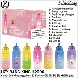 UZY Bang King 12000 Puffs Vape desechable Puff 12K RGB Colores Cigarrillos 23 ml Vainas precargadas Carros Bobina de malla Vaper recargable