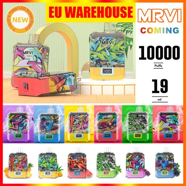 UE Almacén local Vape Original MRVI que viene 10K 10000 Puffs Cigarrillo electrónico desechable con pantalla digital Recargable 650mAh 19ml Pod Big Smoking Vaper