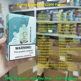 Authentieke Fumot Digital Box 12000 trekjes Wegwerpvape 40 smaken 850 mAh Type-C Opladen 20 ml met batterij en ejuice-display 0% 2% 5% E-sigaretten RandM 12K bladerdeeg