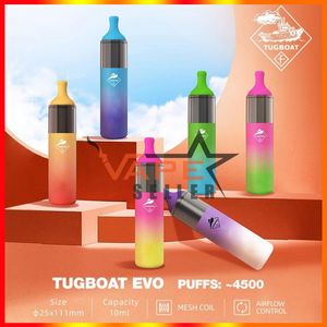 Originele Wegwerp Vape Pen E Sigaret Sleepboot Evo 4500 Rookwolken Met 850 mAh Batterij Mesh Coil 10 ml Voorgevulde pod Luchtstroomregeling Roken Kit