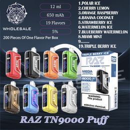 Authentieke RAZ TN9000 Bladerdeeg Wegwerp E-sigaretten 650mAh Oplaadbare batterij 19 smaken 5% 12ml Voorgevulde 9k Rookwolken Vape-pen