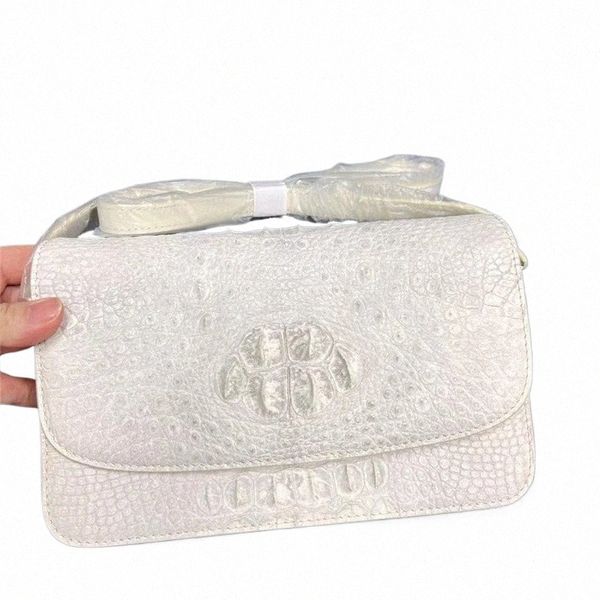 Auténtica piel de cocodrilo real Mujer Pequeña Bolsa de silla de montar Señora Monedero blanco Cuero de cocodrilo genuino Mujer Solo bolso de hombro cruzado d9gQ #