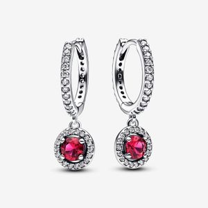 Boucles d'oreilles créoles scintillantes rondes rouges authentiques, bijoux fins en argent Sterling S925, adaptées aux boucles d'oreilles pendantes de Style européen 292379C01