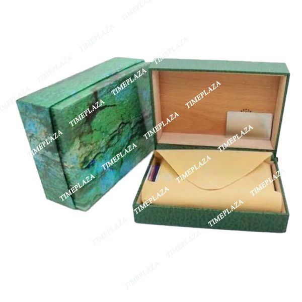 Auténtica caja de reloj Rolex con estuche de cuero verde, bolsa de papel, certificado y bolsa de regalo: envasado de lujo de madera para relojes para hombres y mujeres