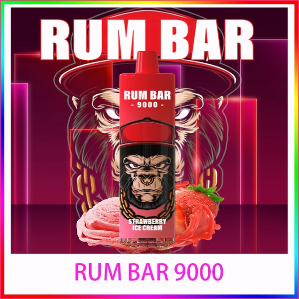 Auténtico RUM BAR 9000 Puffs e cig Cigarrillos electrónicos desechables Vape Pen 13 ml Cartucho de vainas de bobina de malla precargada 600 mAh Batería recargable Vaporizador Crazvapes