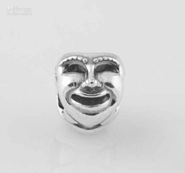 Authentique S925 estampillé en argent sterling théâtre drame masque perle de charme convient aux bracelets de bijoux européens colliers10892457087871