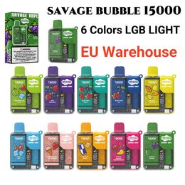 Authentique Savage Bubble Puff 15000 vape desechable entrepôt de l'UE en stock 28 ml de saveur de jus Mesh Coil Child Lock Smart Display vs vape 12000 bang box 12000