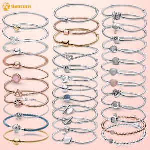 Authentic Snake Chain Fit Bracelet Designer Fomen Women European Bead Pendant Diy Heart Infinity Wishbone Heart Blue Disc Fan Fan Casp Heart T-Bar Multi