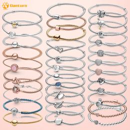 Authentique chaîne serpent fit bracelet pandora designer pour femmes pendentif perle européenne bricolage coeur infini wishbone coeur bleu disque ventilateur fermoir coeur t-bar multi