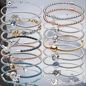 Authentique serpent chaîne fit pandora bracelet designer pour femmes perles européennes pendentif bricolage amour coeur Pulsera Bracelet Multi