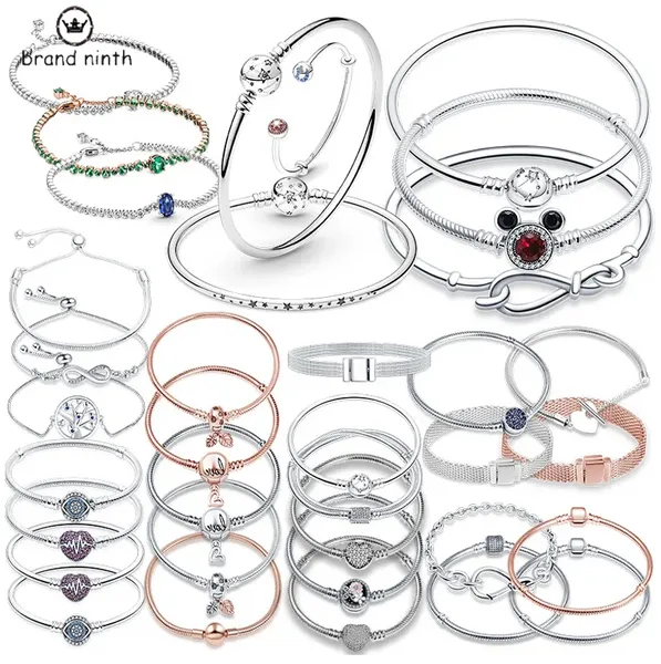 Authentique serpent chaîne fit pandora bracelet designer pour femme européen perle pendentif bricolage brassard original or rose