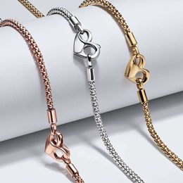 Bracelet en forme de cœur en argent Sterling authentique pour femmes, chaîne cloutée, collier adapté aux bijoux à breloques originaux