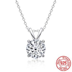 Authentiek Sterling Silver 925 ketting 2 ct Ronde solitaire zirconia diamant hanger vrouwen bruiloft sieraden verjaardagscadeau xd117249p