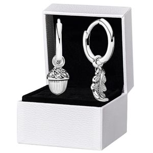 Authentieke Sterling Silver Acorns en laat Hoop -oorbellen voor Pandora Fashion Party Jewelry For Women Vriendin Gift Designer Earring Set met originele doos
