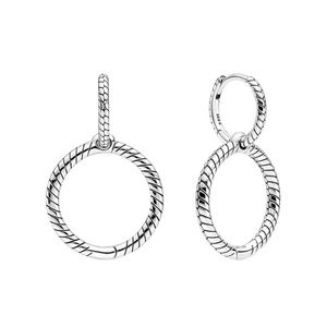 Auténticos aretes de aro doble con dije de plata esterlina para Pandora Jewelry Circle Pendant Wedding Party Gift para mujeres niñas con caja original Set Factory al por mayor