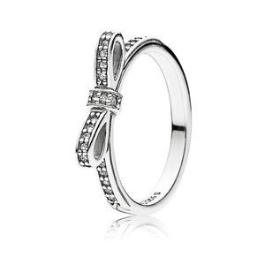 Authentique Sterling Silver Classic Bow Ring pour Pandora Sparkling CZ Diamond Party designer Bijoux Pour Femmes Rose Gold Girlfriend Gift Rings avec Boîte Originale