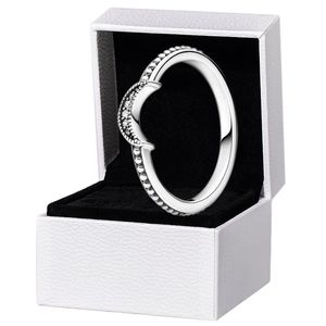 Authentique bague en argent sterling croissant de lune perlée femmes filles cadeau de fête bijoux pour bagues en diamant Pandora CZ avec coffret d'origine