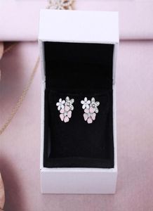 Authentic Sterling Silver Flowers Boot Boot Oreing For ENAMEL PINK ENAMEL DISY CUPERS FEMMES MIGLAGES FILLES SETS3206467