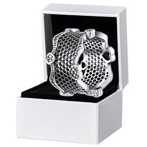 Authentique argent sterling creux dentelle amour coeur bague femmes mariage designer bijoux pour pandora cadeau de fiançailles bagues avec coffret d'origine