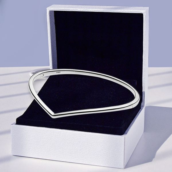 Auténticas pulseras de plata esterlina pulida Wishbone con caja original para Pandora Jewelry Mujeres Niñas Regalo de boda Novia Pulsera Set