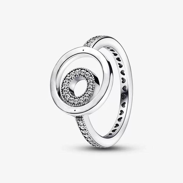 Auténticos anillos de plata esterlina para Pandora Signature Circles Pave Ring diseñador de joyas para mujeres Sisters Gift Sparkling Heart ring con caja original