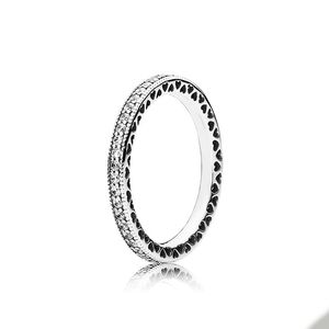 Auténtico anillo de plata esterlina Sparkle Hearts para Pandora Full CZ Diamond Wedding Party Jewelry para mujer Anillos de pareja de diseñador de regalo de novia con caja original