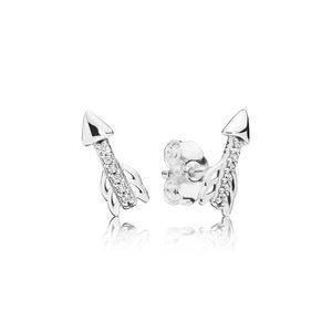 Authentieke Sterling Silver Sparkling Arrow Stud -oorbellen voor Pandora Fashion Party Sieraden voor vrouwen Girls CZ Diamond vriendin Gift Earring Set met originele doos