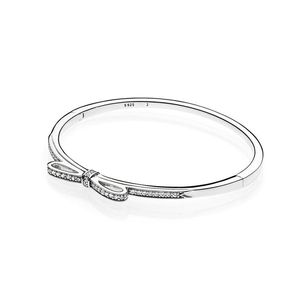 Authentieke sterling zilveren mousserende boogarmband voor pandora cz diamant trouwfeest sieraden voor vrouwen vriendin cadeau bowknot armbanden met originele doos