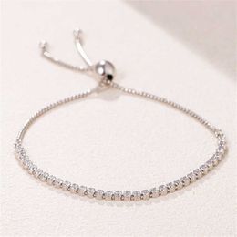 Authentieke Sterling Silver Sparkling Slider Tennis Bracelet Women Wedding Designer sieraden met originele doos voor vriendin Gift Hand Chain Armbanden Koft