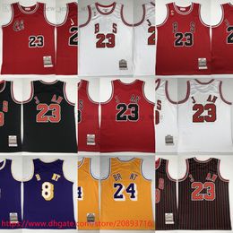 Authentiek gestikte spelersversie Klassiek retro basketbalshirt Geel 60e 2007-08 Bryant Jerseys 1997-98 Wit 1995-96 Rood Kampioen Zwarte streep 1996-97 Heren