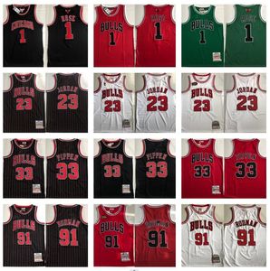 Maillots de basket-ball rétro cousus authentiques 1 Derrick Rose 23 Michael 33 Scottie Pippen 91 Dennis Rodman top Jersey