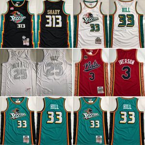 Authentieke gestikte retro throwback basketbalshirts 33 Grant Hill 313 Shady 3 Allen Iverson 1 Derrick Rose vier sporttruien top