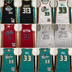 Maillots de basket-ball rétro cousus authentiques 33 Grant Hill 313 Shady 3 Allen Iverson 1 Derrick Rose quatre maillots de sport