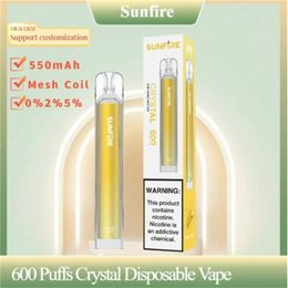 Authentiek Sunfire 600 Puffs Crystal Disposable Vape 2ml voorgevuld 550 mAh Elektronisch sigarettenapparaat 20 mg 30 mg 50 mg door Aierbota voor Slowakije Zwitserland EU