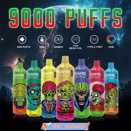 Authentiek Sunfire 9000 Puffs wegwerpvape 18ml voorgevuld 10 geregistreerde smaken 0 mg 20 mg 30 mg 50 mg 6 RGB kleur e-sigaretten 600 mAh Big Puff Vapor Device OEM