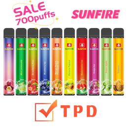 Authentieke Sunfire Fast Dilivery 550MAH 2 ml Reful Tpd Compliant Custom Flavours Beautiful 700puff Disposable Vape Pape 700 Puffs Electronic Sigaretten Vaper