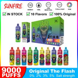 Authentieke Sunfire Puff Distributors Vape 9000 Wegwerp elektronische sigarettenrook Vape 7000/8000/9000/10K Puff oplaadbare wegwerpbaar WAPE PEN Aangepast Logo/Box