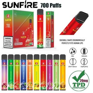 Authentieke Sunfire TPD 700 800 10000 Puffs Wegwerp ECIG 2ml Voorgevulde 10 Geregistreerde smaken 20 mg Vape Pod Pens wegwerp E Sigaretten 550 mAh Batterij Vaper Device