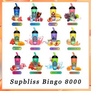 Authentique Supbliss Bingo 8000 E cigarette originale R et M 8K bouffées tasse de thé au lait bobine de maille vapes jetables batterie rechargeable 600 mAh 16 ml chariots à dosettes préremplis