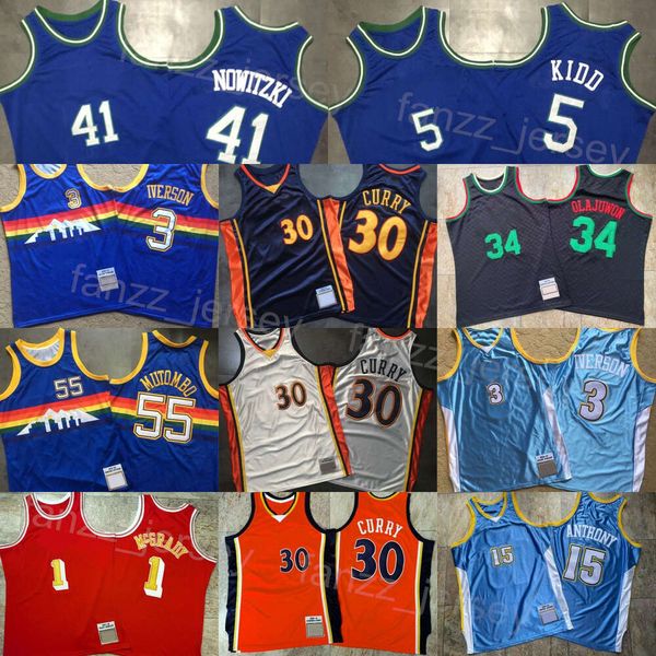 Authentique maillot de basket-ball Tracy McGrady vintage Stephen Curry Dirk Nowitzki Jason Kidd Dikembe Mutombo Carmelo Allen Iverson Hakeem Olajuwon