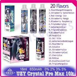 Authentique UZY Crystal Pro Max 10000 Puff Jetable Vape Pen 16ml Pod Mesh Coil 650mAh Batterie Puffs 10k E Cigarettes 20 Saveurs En Stock