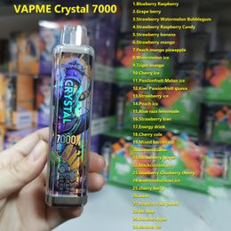 VAPME Crystal 7000 Puff jetable Vape 30 saveurs 1,0 ohm 14 ml Pod Type C batterie rechargeable 0% 2% 3% 5% de l'e-cigarette